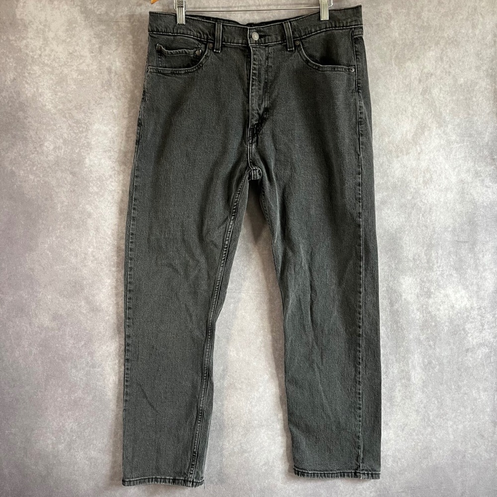 Levis 505 Regular Fit Mens 38x30 Black Faded Denim Jeans Casual Pants 00505-2913